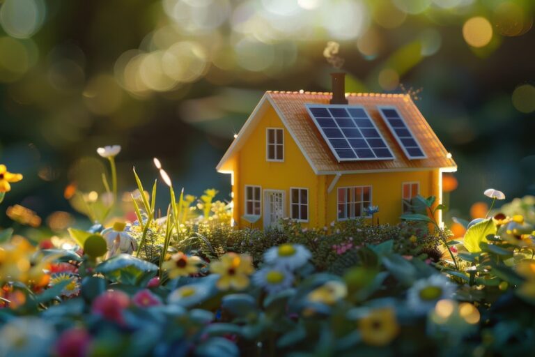 hus med en blomstrande trädgård